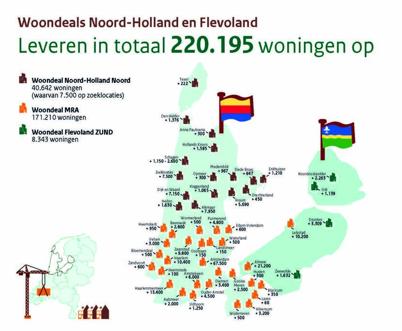 Kaart over de Woondeals in Metropoolregio Amsterdam, Noord-Holland Noord en Flevoland